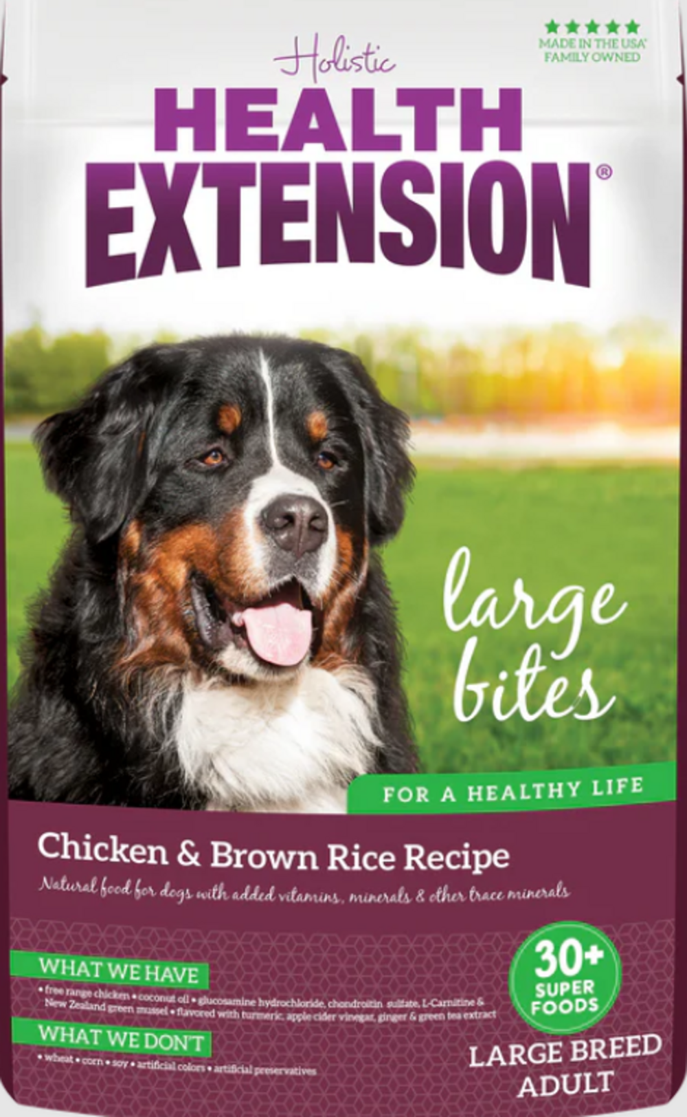 Health Extension Chicken Brown Rice Large Bites Dry Dog Food Wishbones Pet Boutique Barkery